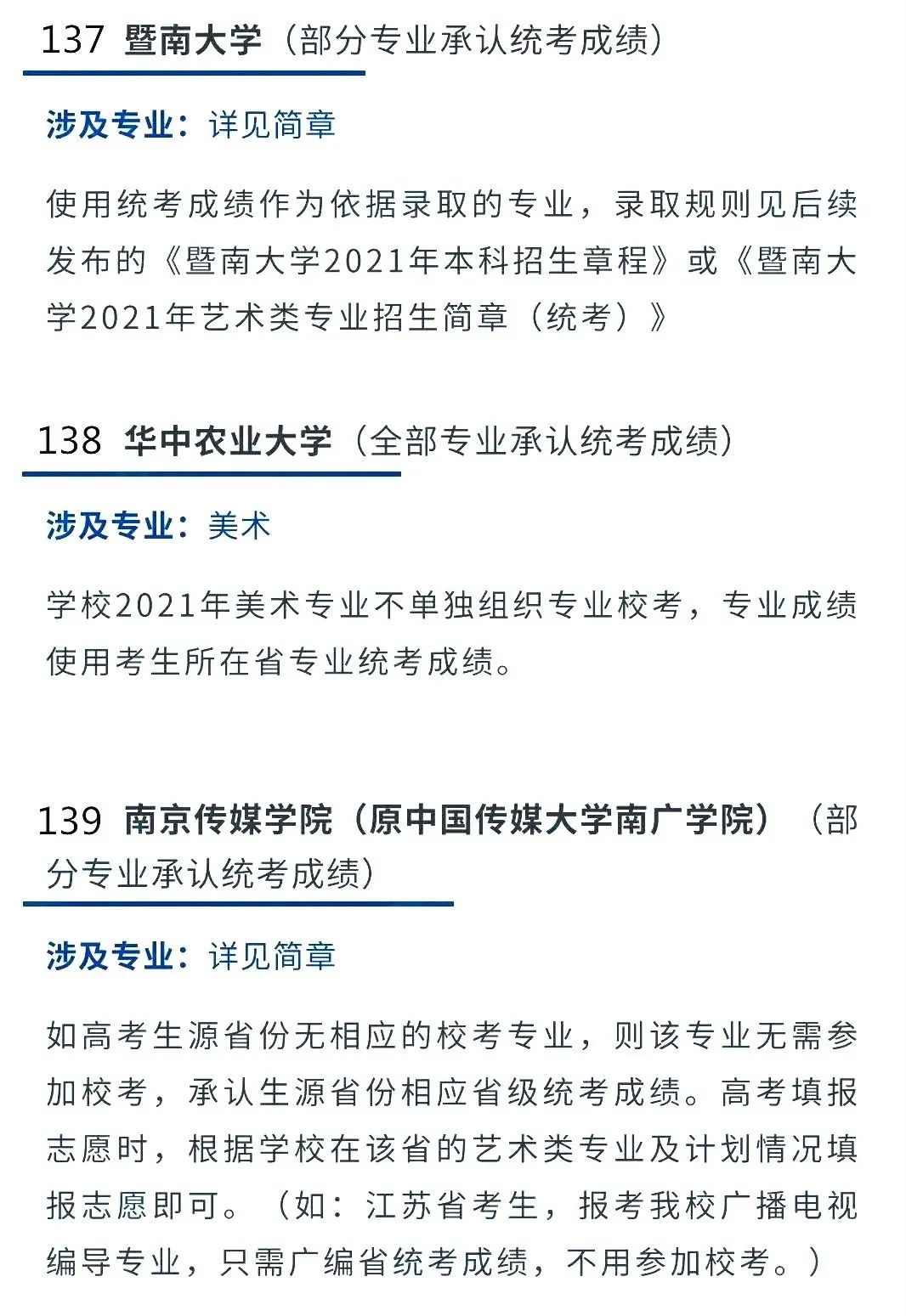 2022艺考生：艺术类承认统考院校名单（二） (http://www.hnyixiao.com/) 艺考界资讯 第17张
