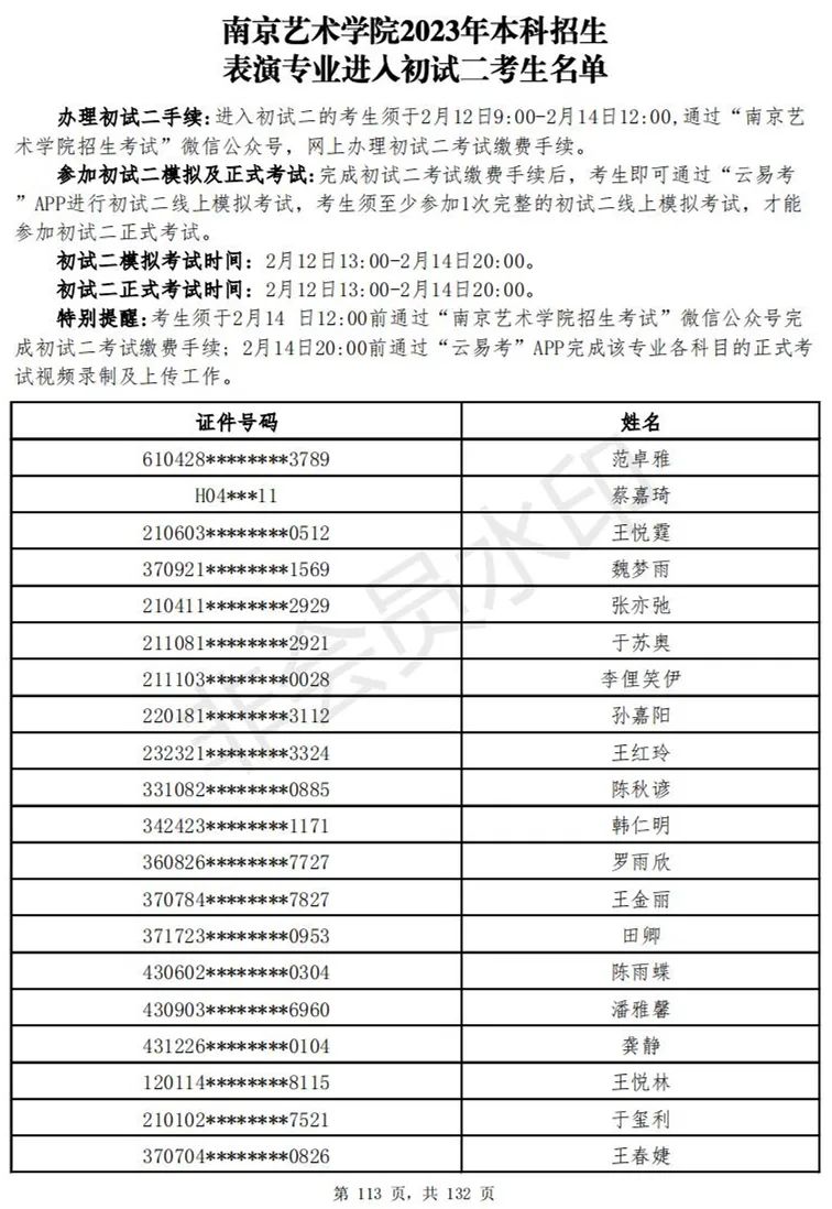 南京艺术学院2023表演、播音专业进入初试二考生名单 (http://www.hnyixiao.com/) 艺考资讯 第114张