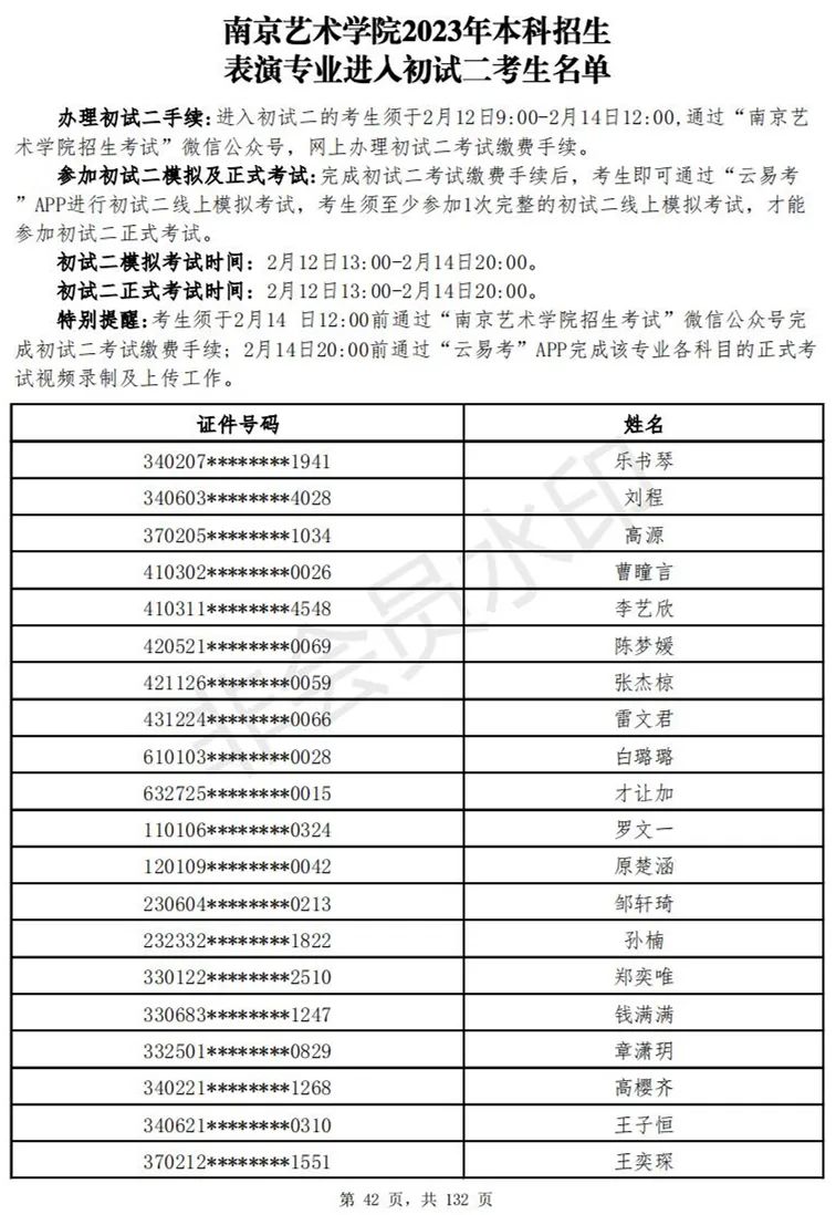 南京艺术学院2023表演、播音专业进入初试二考生名单 (http://www.hnyixiao.com/) 艺考资讯 第43张