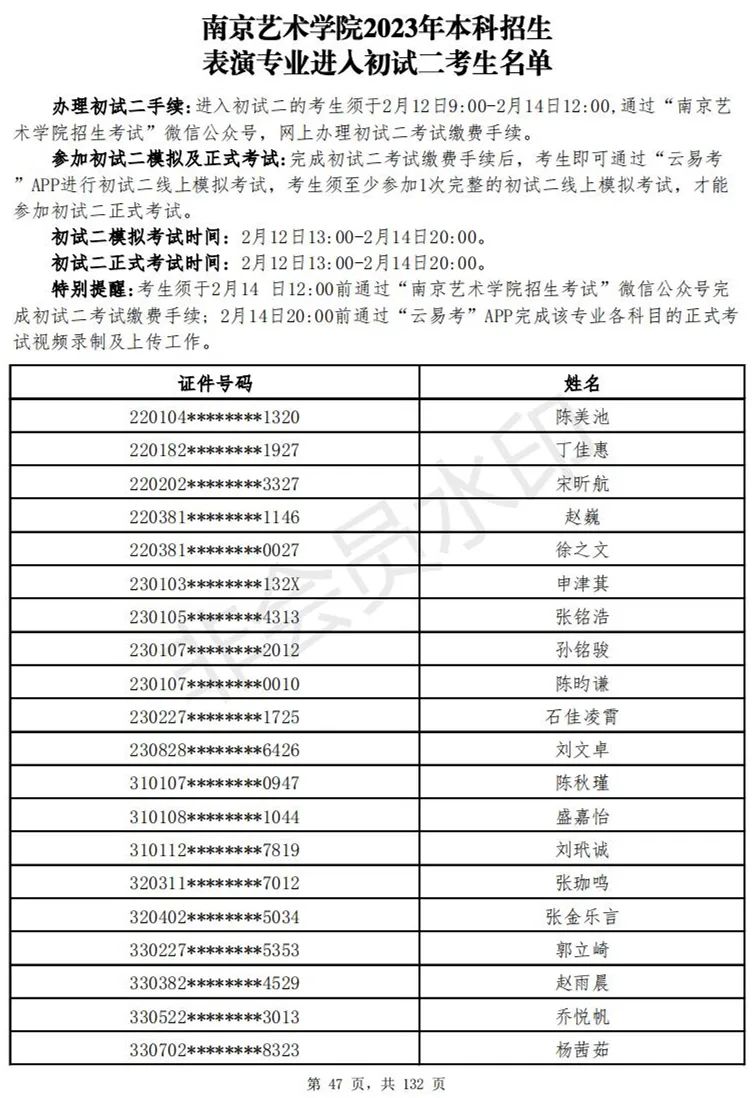 南京艺术学院2023表演、播音专业进入初试二考生名单 (http://www.hnyixiao.com/) 艺考资讯 第48张
