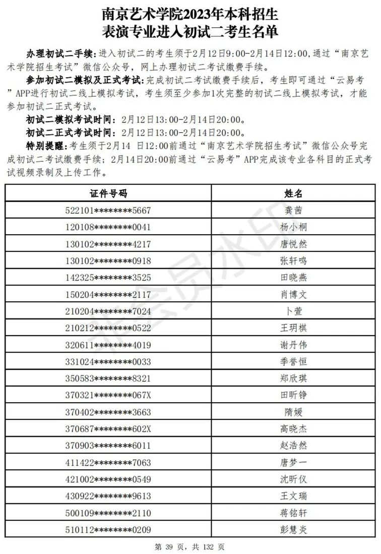 南京艺术学院2023表演、播音专业进入初试二考生名单 (http://www.hnyixiao.com/) 艺考资讯 第40张