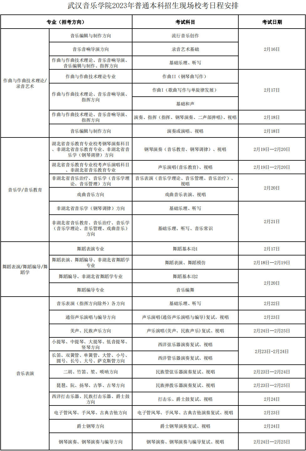 2月16日起开考！武汉音乐学院2023现场校考安排 (http://www.hnyixiao.com/) 艺考界资讯 第1张