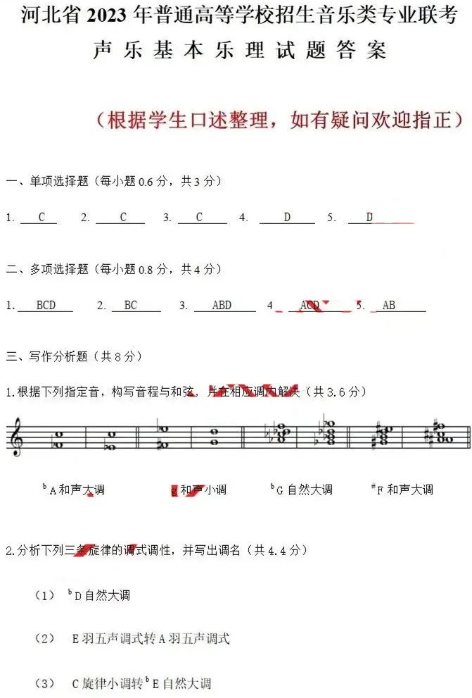 对答案了！河北2023音乐统考笔试答案出炉！ (http://www.hnyixiao.com/) 艺考界资讯 第1张