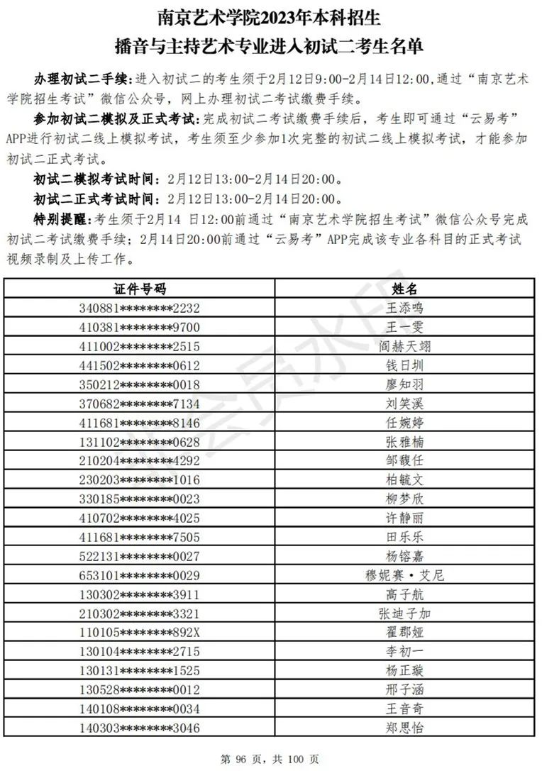 南京艺术学院2023表演、播音专业进入初试二考生名单 (http://www.hnyixiao.com/) 艺考资讯 第230张