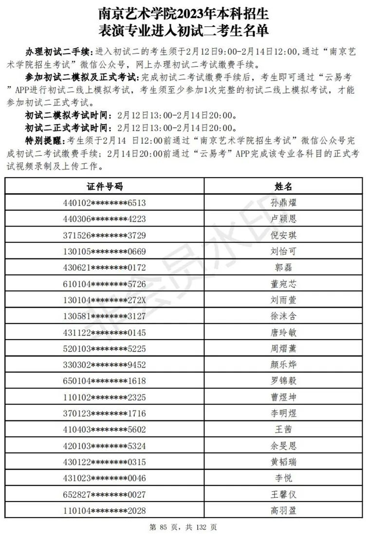南京艺术学院2023表演、播音专业进入初试二考生名单 (http://www.hnyixiao.com/) 艺考资讯 第86张