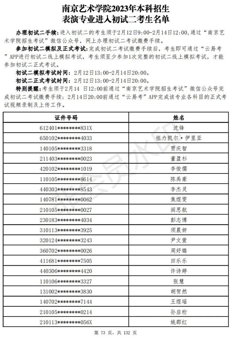 南京艺术学院2023表演、播音专业进入初试二考生名单 (http://www.hnyixiao.com/) 艺考资讯 第74张