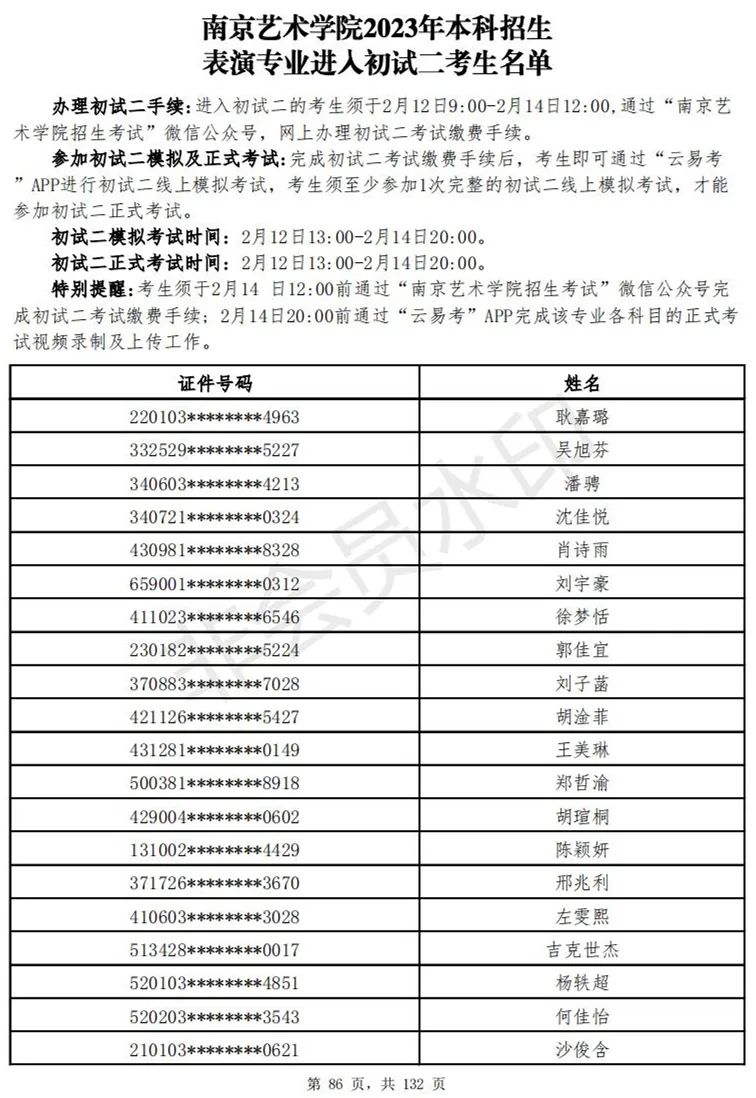 南京艺术学院2023表演、播音专业进入初试二考生名单 (http://www.hnyixiao.com/) 艺考资讯 第87张