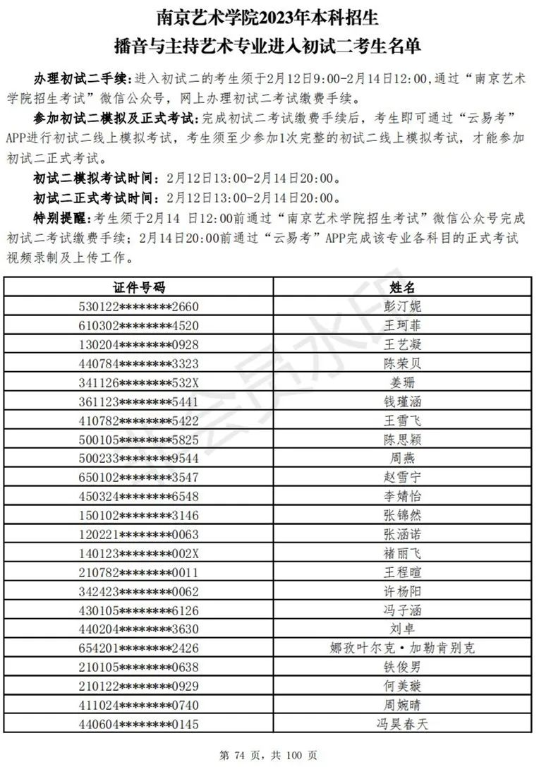 南京艺术学院2023表演、播音专业进入初试二考生名单 (http://www.hnyixiao.com/) 艺考资讯 第208张