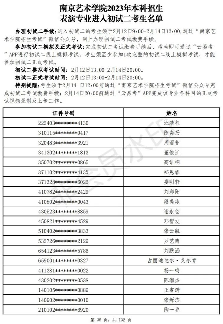 南京艺术学院2023表演、播音专业进入初试二考生名单 (http://www.hnyixiao.com/) 艺考资讯 第37张