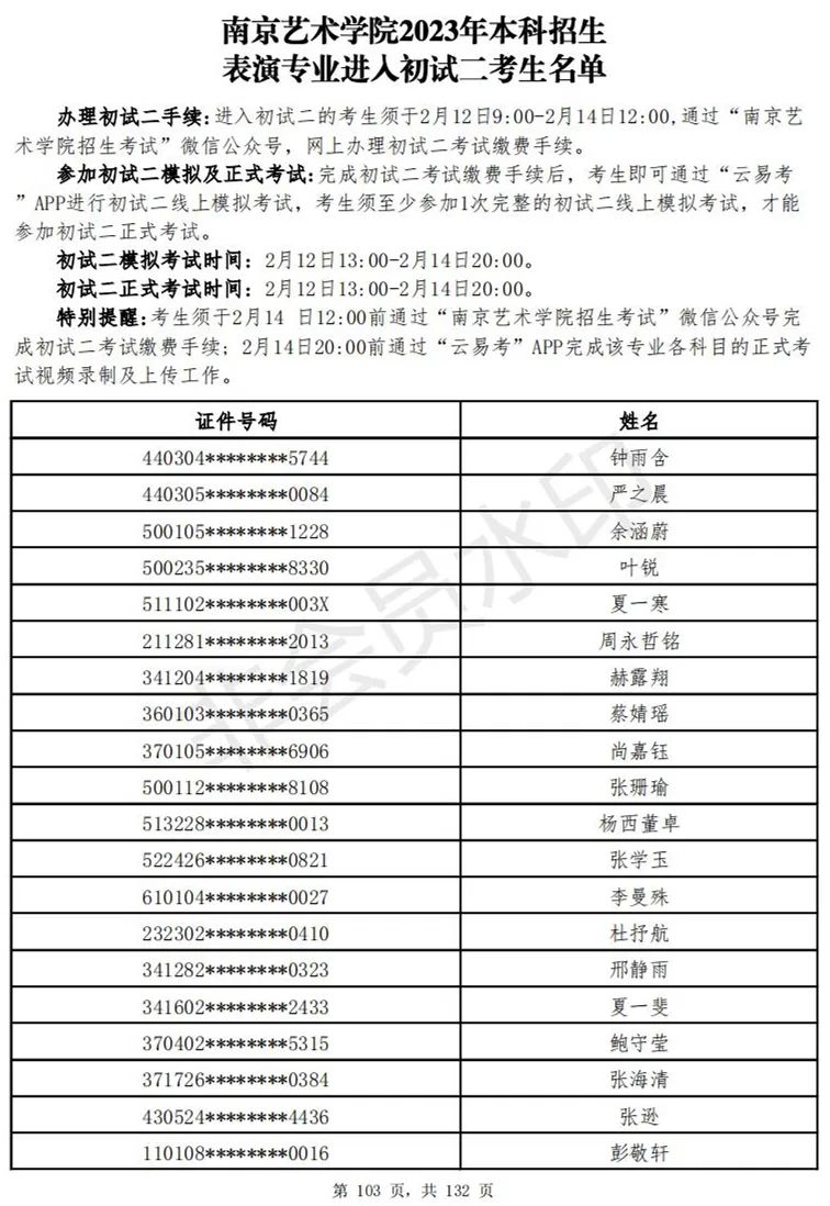 南京艺术学院2023表演、播音专业进入初试二考生名单 (http://www.hnyixiao.com/) 艺考资讯 第104张