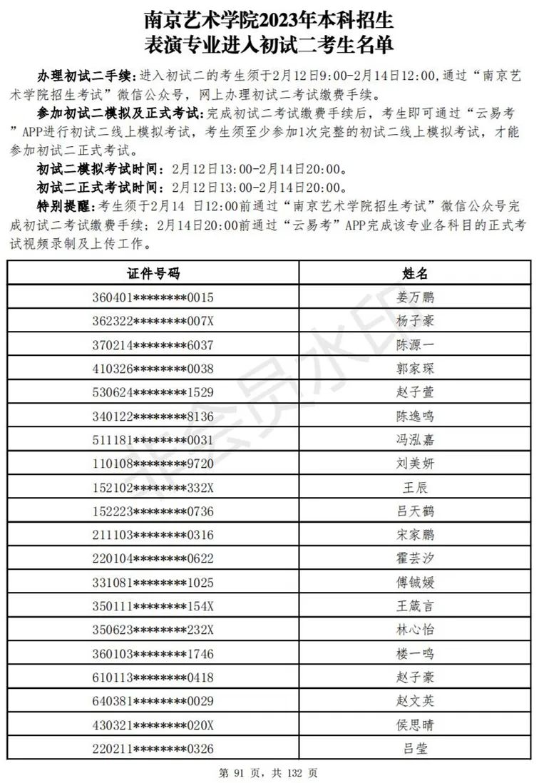 南京艺术学院2023表演、播音专业进入初试二考生名单 (http://www.hnyixiao.com/) 艺考资讯 第92张