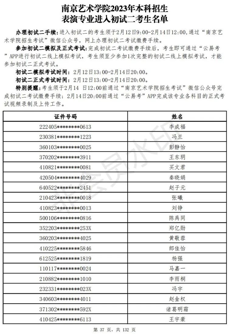 南京艺术学院2023表演、播音专业进入初试二考生名单 (http://www.hnyixiao.com/) 艺考资讯 第38张