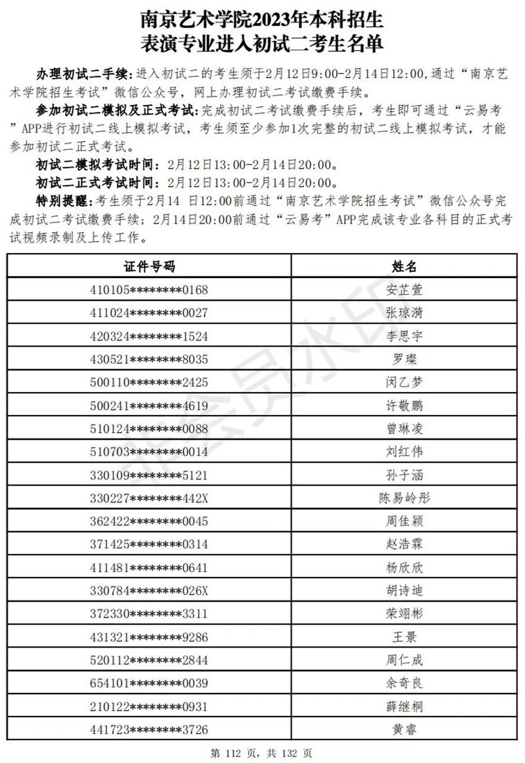 南京艺术学院2023表演、播音专业进入初试二考生名单 (http://www.hnyixiao.com/) 艺考资讯 第113张