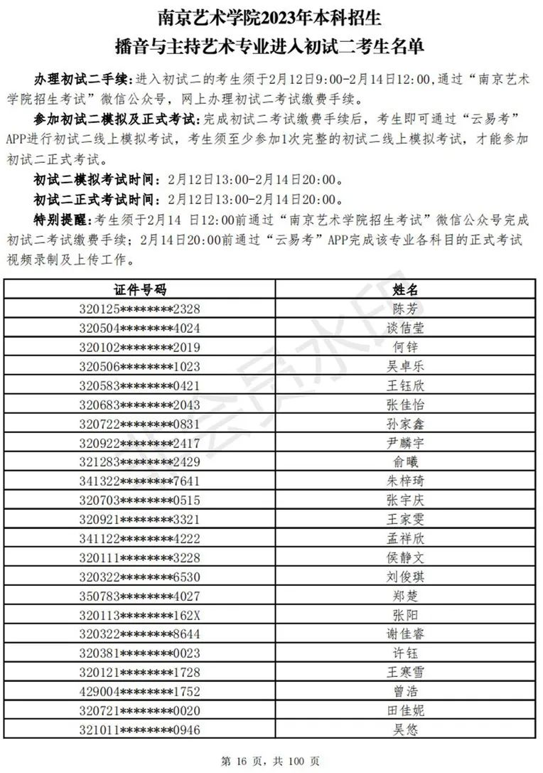 南京艺术学院2023表演、播音专业进入初试二考生名单 (http://www.hnyixiao.com/) 艺考资讯 第150张