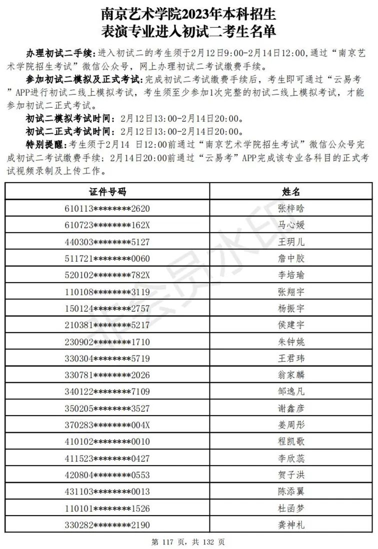 南京艺术学院2023表演、播音专业进入初试二考生名单 (http://www.hnyixiao.com/) 艺考资讯 第118张