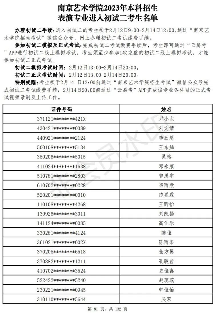 南京艺术学院2023表演、播音专业进入初试二考生名单 (http://www.hnyixiao.com/) 艺考资讯 第82张