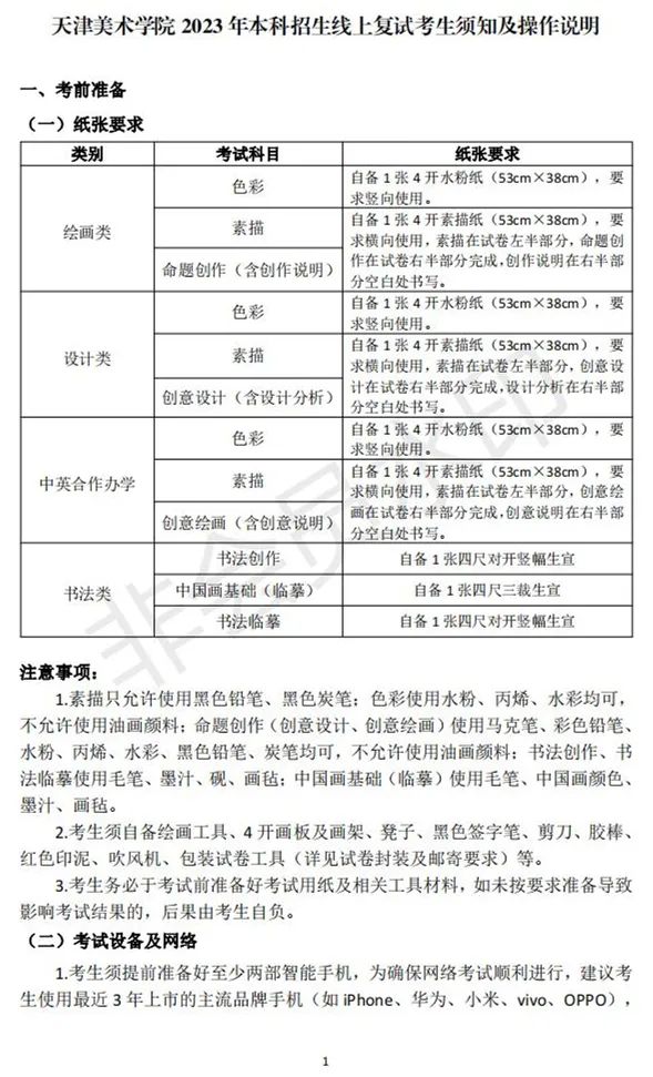 天津美术学院2023线上复试须知及操作说明、考场规则发布 (http://www.hnyixiao.com/) 艺考界资讯 第1张