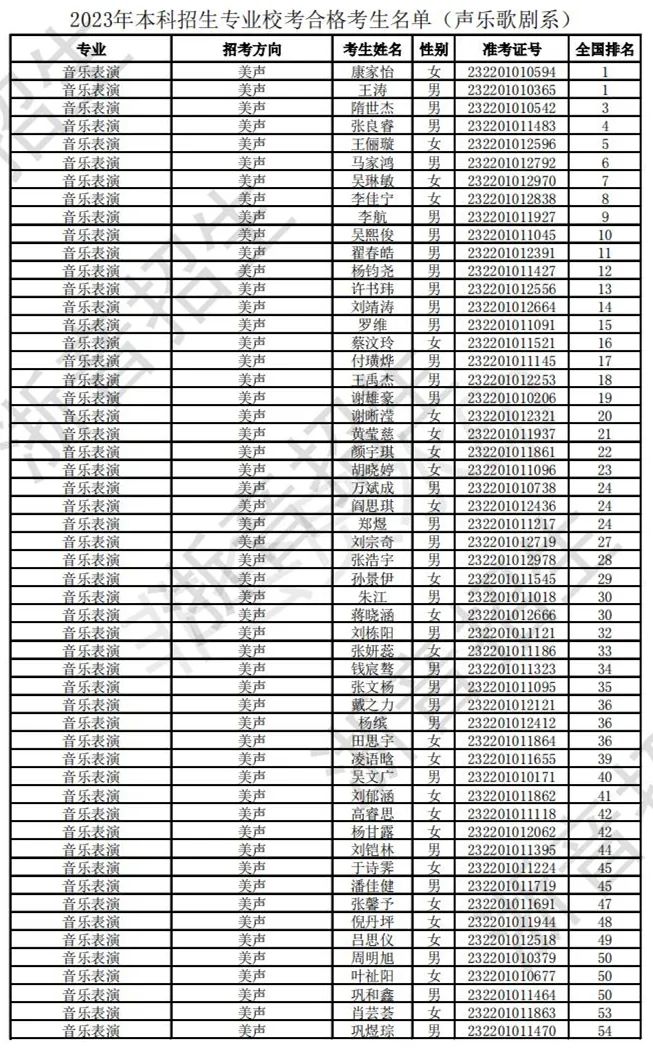 浙江音乐学院2023校考合格线及合格考生名单公布 (http://www.hnyixiao.com/) 艺考界资讯 第13张